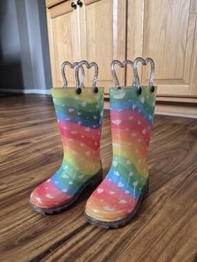 Western Chief Toddler Rainbow Heart Rain Boots - Multicolor with Glitter Handles